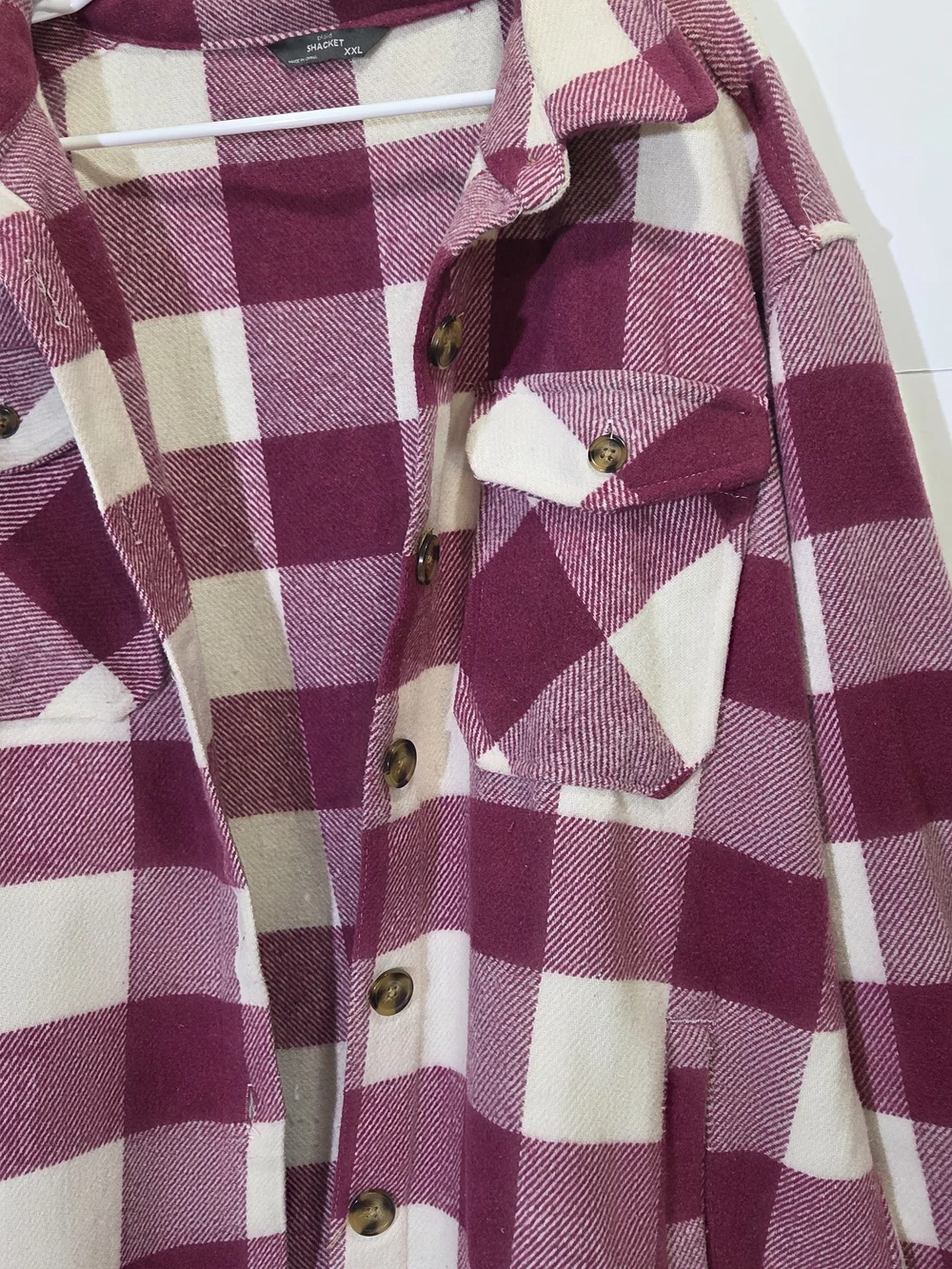 Plaid Utility Jacket in Burgundy & Cream
